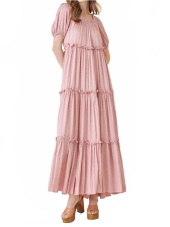 Off-Shoulder Rose Pink Tiered Maxi Dress - Picture 6 of 9